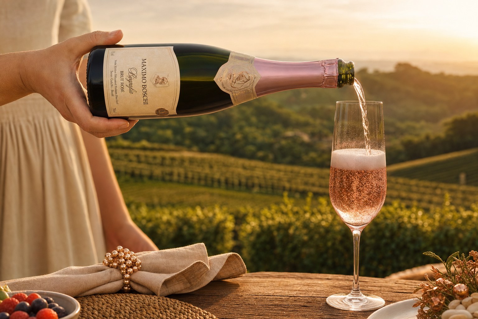 Biografia Brut Rosé servido na taça